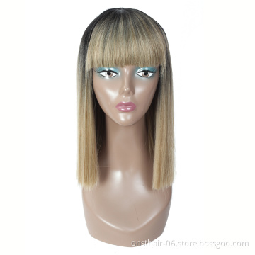 With Bang Imported Wig Luxefame Bob Wigs Highlight Fake Hair for Women None Lace Machine Made Wig Long Ombre Yaki Straight